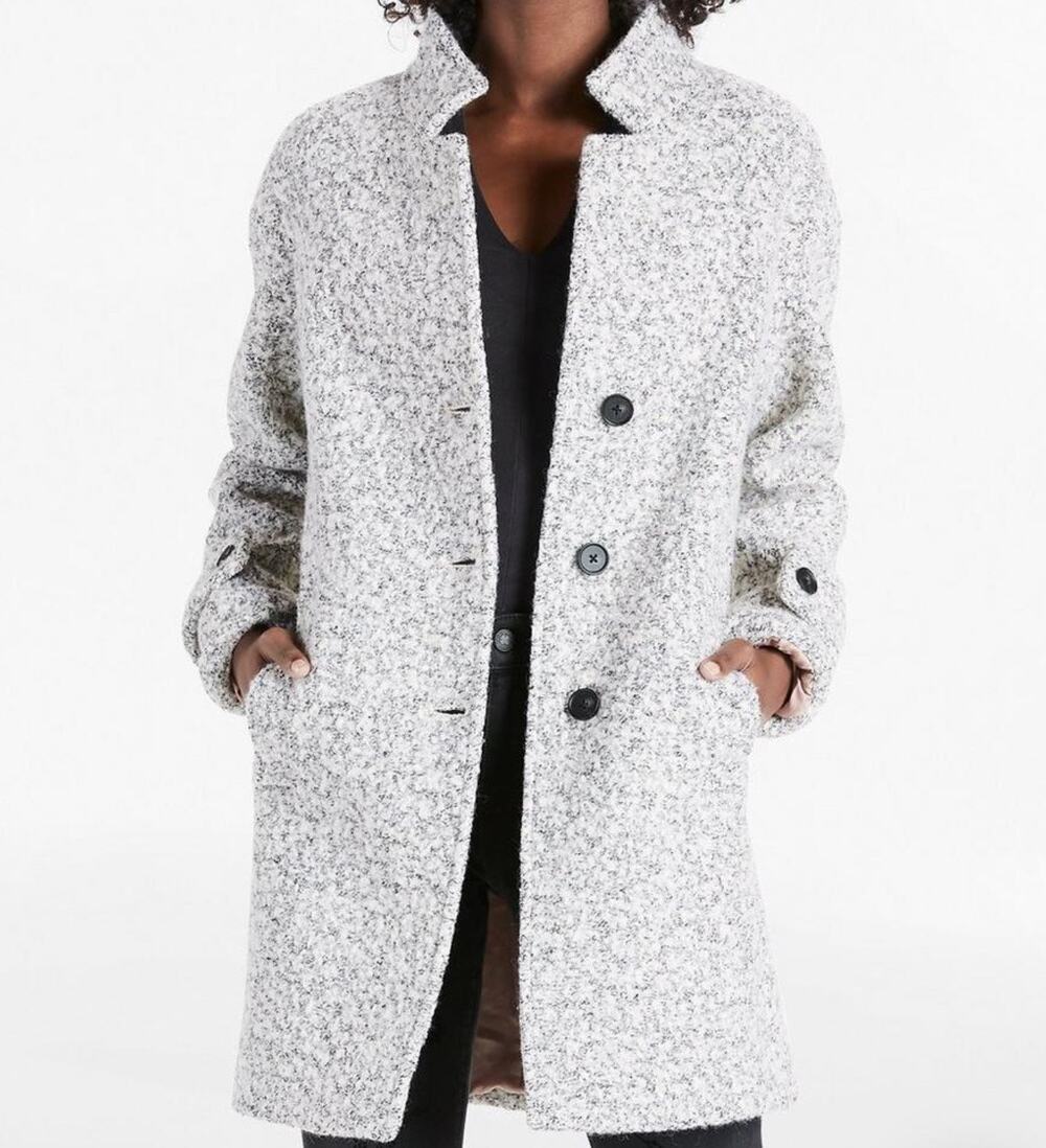 Lucky Brand Bouclé Wool Blend Coat Women M Light Gray Notched Collar